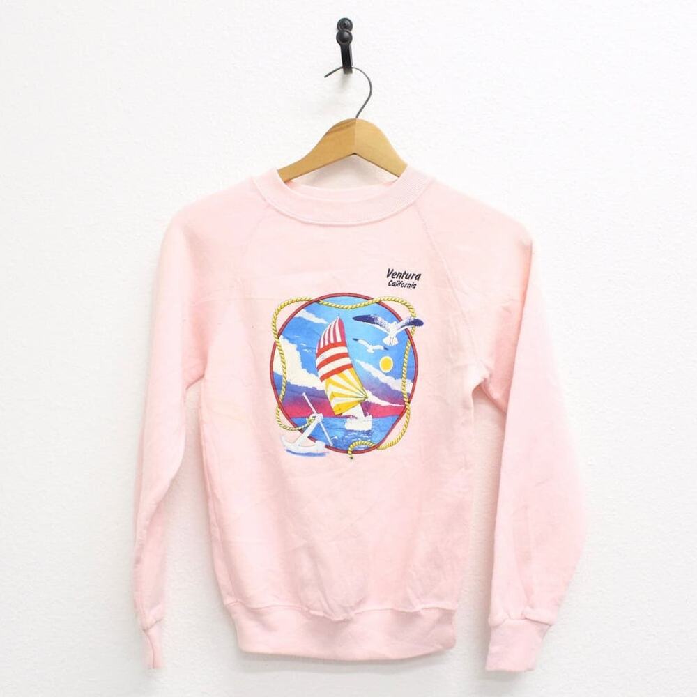 Vintage 80s Ventura California Pink Souvenir Sweatshirt Youth Large
